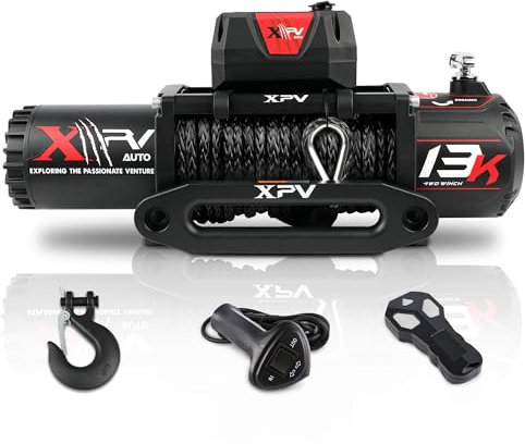 13000lb. Winch Synthetic Rope Electric Truck Winch Waterproof with Wireless Remotes for 4WD 4x4 Off Road Vehicle Truck, Black丨Dark Knight Series