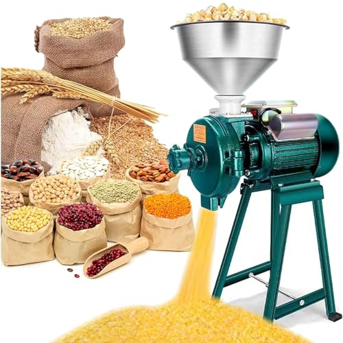 LSBHPPD 2200w Macinino per Cereali Elettrico,Macinino Elettrico,Macinino per Foraggi E Cereali,Macinino per Semi di Lino,Macinino in Acciaio Inox,con Imbuto Uso Domestico,Green