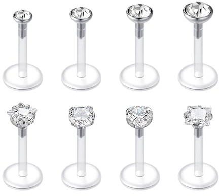 Rajnard 16G Klar Ohrstecker Lippenpiercing 6mm 8mm 10mm 12mm Plastik Ohrringe für Schule UV Flexibel Acryl Kunststtoff Piercing Retainer Helix Knorpel Tragus Labret Piercing Schmuck