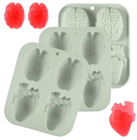3pz Silicone 3D Stampo Cuore Cervello, Stampi Silicone Gelatina a Forma di Organi Stampi Halloween per Oggetti di Scena per Feste di Halloween Budino Cioccolato Dessert Gelatina (Grigio)