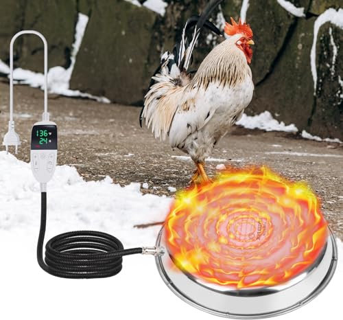 MOGOULUA Heizplatte für Geflügeltränke Hühner 30cm Hühnertränke Beheizte Basis Wassererhitzer mit Temperaturregelung Hühner Warmwasserbereiter für Hühnerstall
