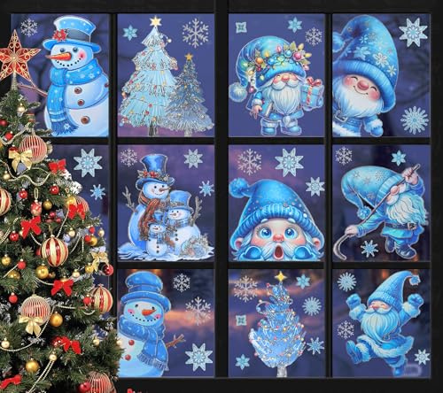 9 Blätter Fensterbilder Weihnachten Selbstklebend Mit Glänzend Silber, Fensterfolie Winter Weihnachten Deko Fenstersticker Fensterdeko, Wiederverwendbar Weihnachtsdeko Fensterbilder Selbstklebend