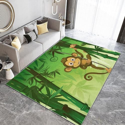 Generisch Teppich Wohnzimmer 60 x 90 cm Cartoon-Stil AFFE Bambus Teppich Schlafzimmer Dekor Modern 3D Druck Teppich Weiche Flanell Kinderzimmer Teppiche Küche Korridor Esszimmer Bodenmatte