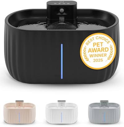 Pretty Paw Katzenbrunnen Kabellos mit Bewegungsmelder - Trinkbrunnen für Katze mit 45 Tagen Akku - Wasserbrunnen für Katzen mit Filter & 3 Liter Wassertank - Aqua Sense (Schwarz)