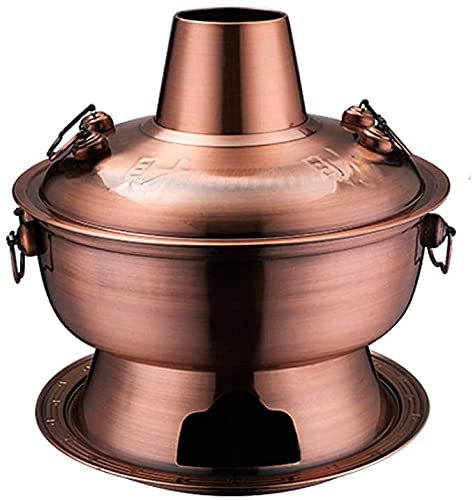 fondue， Olla caliente tradicional china, olla caliente mongol, olla caliente de cobre puro, plato de frotamiento de acero inoxidable 304, frotamiento mongol(Brass)