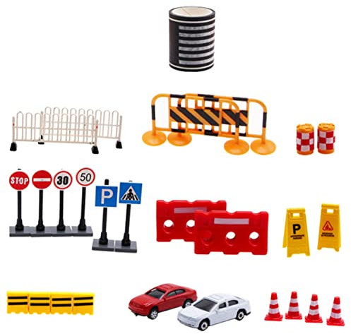 Toyvian 27pièces Jouets De Signalisation Routière pour Cônes De Miniatures Et Barrières Éducatives pour Apprentissage Transports
