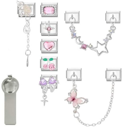 papasgix Italian Charm Bracelet Charms Gold Silver Set Module für 9mm Bracelets 11pcs DIY Italian Style Charms für Damen Italienisches Charm Armband Zubehör Geschenk