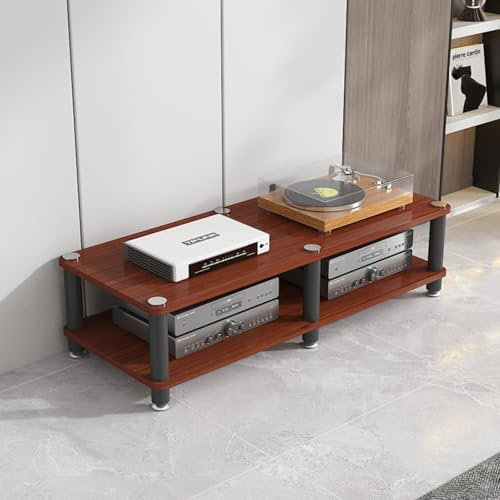 WJFTODAY Soporte de TV Moderno de 47 Pulgadas con estantes de Almacenamiento, Color marróorre de Rack de Audio para componentes estéreo, Consola de Cine en casa, Estante para Consolas de Videojuegos.