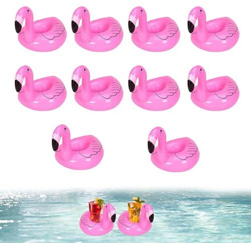 Flamingo Aufblasbar, 10 Stück Aufblasbare Getränkehalter, Getränkehalter Pool Aufblasbar, Für Beachparty, Hawaii Party, Schwimmbad, Strand, Aus Hochwertigem PVC, Pink