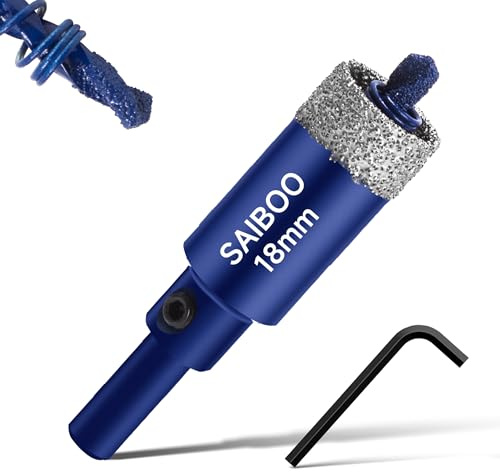 18mm Sierra Perforadora de Diamante con Broca Piloto, Cristal Broca Sierra Perforación de Punta de Diamante para Vidrio Cerámica Mármol Porcelana Azulejos Piedra Caliza