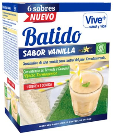 Batido de sustitución de comidas de vainilla con té verde y extracto de guaraná 180 g, paquete de 6 unidades.