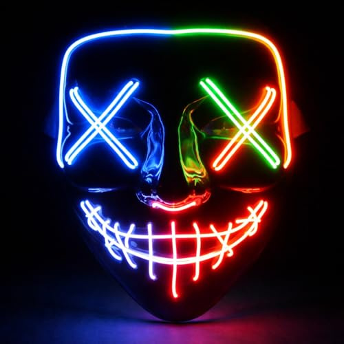 TK Gruppe Timo Klingler Läskig LED-mask som kan styras som i Purge, lysande ansikte för halloween, festival och karneval, som kostym för män och kvinnor (1 x blå/grön/röd)