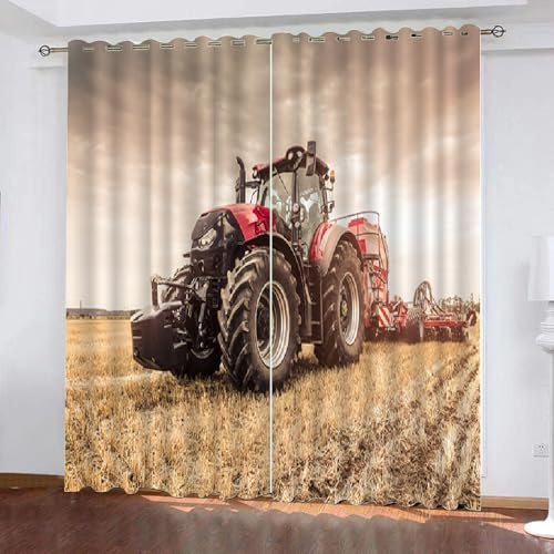 HABEAT 3D Traktor Vorhänge Abdunkelnde Traktor Kindervorhänge Vorhang mit ösen 2er Set Gardinen Blickdicht Verdunkelungs für Kinderzimmer Schlafzimmer Wohnzimmer B 150 X H 166 cm（Stil 32-2）