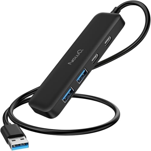 NewQ USB Hub 3.0, USB Extender 4 Ports with 2*USB-C 3.0 and 2*USB-A 3.0, Ultra Slim Portable USB Splitter Adapter for Laptop, PS4, Flash Drive, HDD, Xbox, Printer, Mouse, Keyboard, Computer-60cm