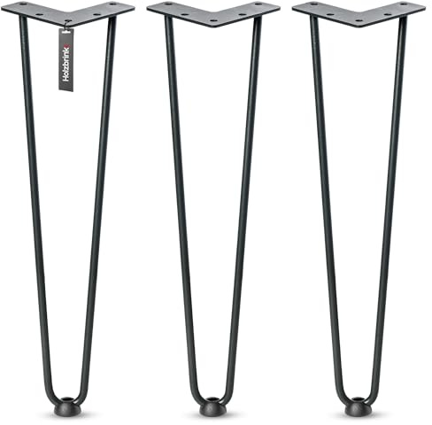 HOLZBRINK Gambe in metallo modello hairpin nero 43 cm (3 pezzi) HLT-12A | Gambe per panca, tavolino e mobili fai da te | Design vintage, stile industriale, resistenza elevata