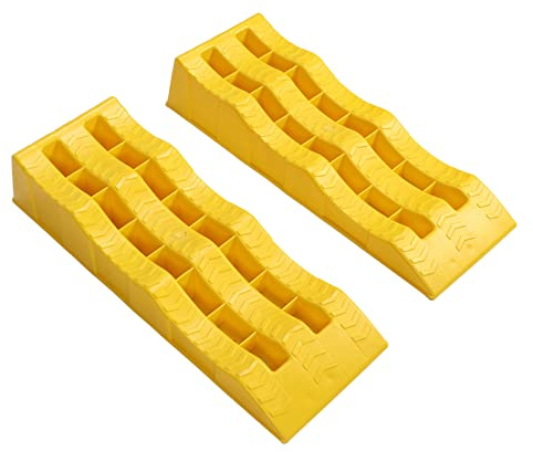Solinder RV Leveling Ramps, 3 Stage, Yellow Trailer Wheel Chocks, Uneven Ground Parking, Easy Drive, Strong Weight Bearing Power, Non Slip Surface, Heavy Duty Molded Plastic, Suitable