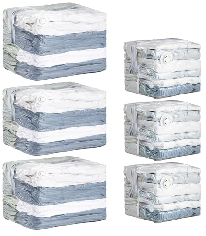 TAILI Sacs de Rangement sous vide, lot de 6 Combo(3Grands + 3Moyens), Crème | Sacs sous vide Cubiques Combinés , sacs de Rangement pour Literie, Vêtements, Couettes, Couvertures