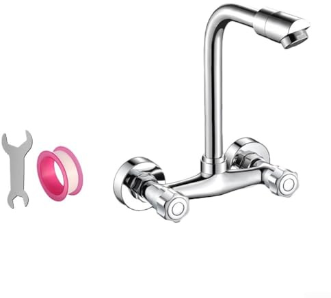 High Pressure Kitchen Faucet 360° Swivel Brass Sink Faucet Double Hole Wall Mount Kitchen Tap Durable and Stylish Perfect for Modern Kitchens LWX