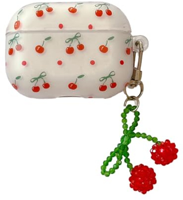 eglixu Custodia per auricolari AirPods Pro 3 (2025) con portachiavi, design carino con motivo a ciliegie rosse, custodia antiurto in silicone per AirPods Pro di terza generazione, per ragazze e donne