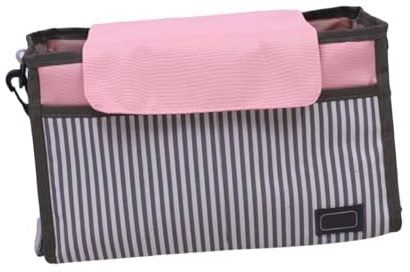 ERINGOGO Wasserdichter Buggy Organizer mit Pinkem Streifen Multifunktionale Kinderwagentasche für Windeln Getränke Praktischer Aufbewahrungsbeutel für Eltern Unterwegs