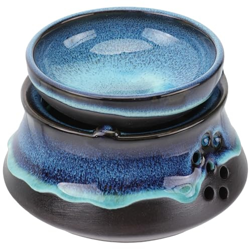 ANDRESLAD Keramik Teewärmer Stövchen mit Tasse Blau Japanischer Teeofen Warmhaltefunktion Leicht Tragbar für Teezimmer Büro und Zuhause