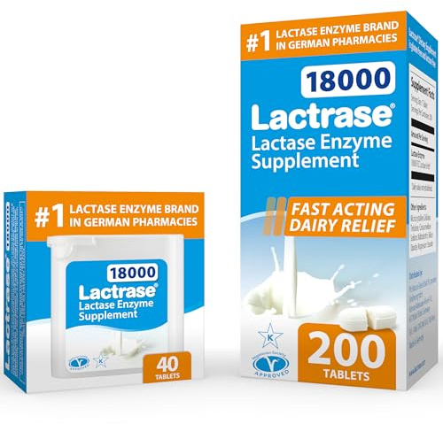 Lactrase Bundle Pack – 18,000 FCC – 40 Tablet Dispenser + 200 Tablet Refill Pack – Fast-Acting Lactase Enzyme Pills for Lactose Intolerance from the #1 Lactase Brand in German Pharmacies