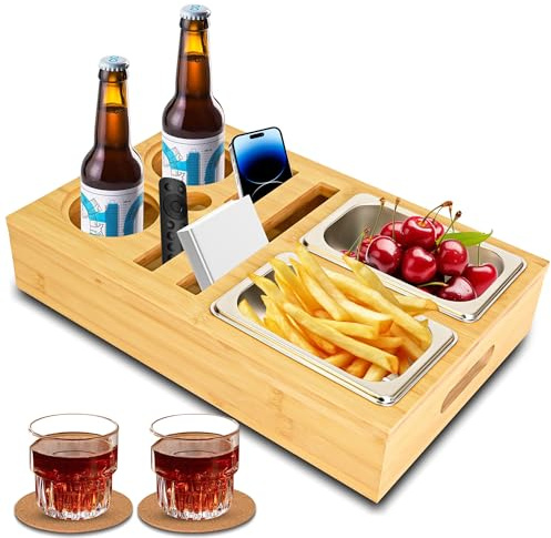 Bandeja Portavasos para Sofá,Sofá Bar,Bandeja Organizadora para Sofá para Sofá,Dormitorio,Jardín Color Natural de la Madera