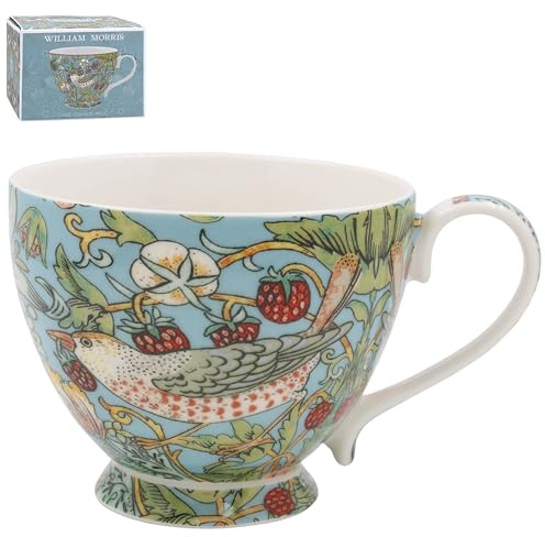 The Leonardo Collection William Morris - Taza con patas de ladrón de fresas de 350 ml para café, té y bebidas calientes | Tazas de café de porcelana fina para uso diario | Regalos prácticos para