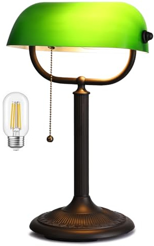 Newrays lámpara de escritorio de banquero con pantalla de cambio rápido de 1 minuto de vidrio verde antiguo para estudio, oficina, biblioteca, bombilla LED incluida