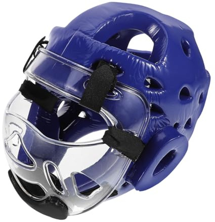 ORFOFE Casque de Protection Taekwondo et Boxe, Matériau Mousse Haute Densité Bleu, Casque Intégral Ajustable pour Garçon et Filles, Adapté aux Entraînements et Combats D’Arts Martiaux