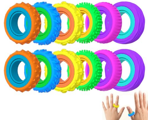 12 Bagues Anti Stress Silicone, Jouets Sensoriels Silencieux à Texture Souple, Anneaux de Relaxation pour Concentration et Gestion des Émotions, Accessoires Apaisants pour Bureau, Maison et Quotidien