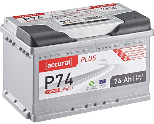 Accurat Plus P74 Autobatterie 12V 74Ah 750A KFZ PKW Starterbatterie | Wartungsfrei, Sicherheit, für Leistungsstarke Fahrzeuge, Längere Lebensdauer, Wohnmobil Camper