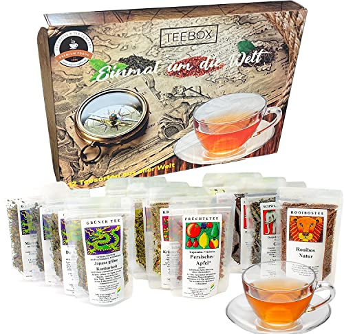 XXL Tee Geschenk Set großes Tee-Probierpaket Einmal um die Welt  in aufregender, präsentfertiger Geschenkbox