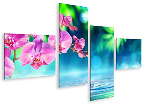islandburner Tableau sur toile Orchidée dans un jardin zen au bord de l'étang Cadre Affiche Poster Murale Tableaux