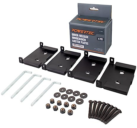 POWERTEC 71132 Schnellwechsel-Werkbank-Rollenplatten, 4er-Pack, Schwarz