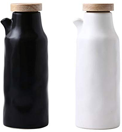 Onepine 2 x Keramik-Ölspenderflasche, 400 ml Ölflasche, kein Tropfen, Ölbehälter für Oliven, Gewürzbehälter mit Deckel