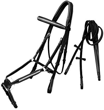 Exion Premium English Leather Figure 8 Bridle with Silver Clincher Noseband & Browband | Soft Padded Anatomical Crown Piece | Rubber Reins | Adjustable Fit | Jumping, Hunter, Eventing