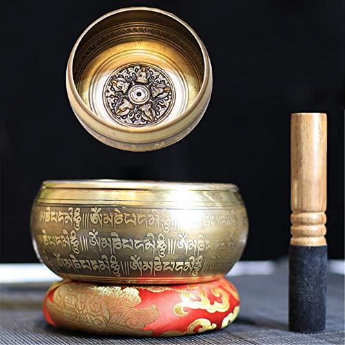 Gandhanra Klassisches tibetisches Klangschalen-Set, geschnitzter Vajra und Mantra, handgefertigt in Nepal für Klangheilung, Meditation, Yoga, Entspannung