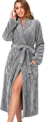 RONGTAI Womens Bathrobe Ladies Fleece Plush Warm Long Robes (XX-Large,Gray)
