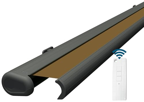 Eclipse Vollkassettenmarkise elektrisch 3x2,5m basaltgraues Gehäuse Markise Balkon Terrassenüberdachung Gelenkarm Polyacryltuch UV-Schutz 50+ Smarthome-fähiger Dooya Motor, Markisentuch: Sand