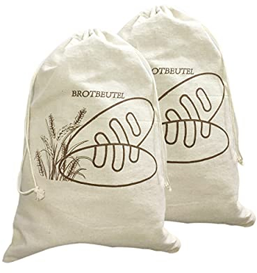 Set di 2 sacchetti per il pane in lino, riutilizzabili, con cordoncino, grandi, non sbiancati, per pane, baguette, pane fatto in casa e altri alimenti, anche per frutta e verdura (30 x 40 cm)