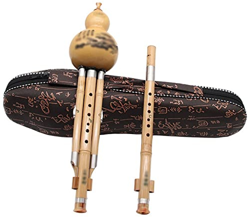Mobkid Hulusi Musikinstrument Ethnisches Musikinstrument Traditionelles Chinesisches Holzblasinstrument Anfänger Musikliebhaber (Color : Yellow, Size : 42cm)