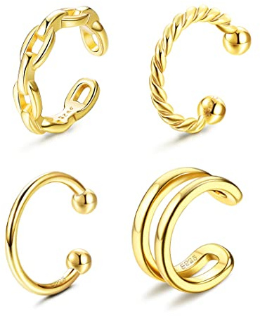 ORAZIO 4Pcs Ear Cuff Set Damen 925 Sterlingsilber Ohrklemme Ohrmanschette Gold Helix Knorpel Clip Wickelohrring Fakepircings Ohrspange Ohrklemme Cuffs G