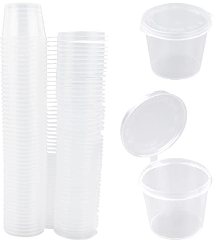 1oz Small Containers with Lids, 25ml Plastic Pots for Sauce Dips, Salads