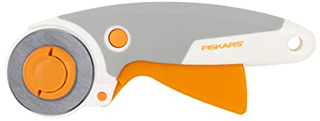 Fiskars Cúter rotatorio de titanio, Cúter giratorio con gatillo, Para diestros y zurdos, Diámetro de la hoja: 45 mm, Naranja/Blanco/Gris, 1066041