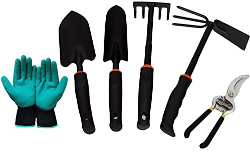 REQO Gardening Tools,6 Piece Stainless Steel Garden Tool Set,Heavy Duty Garden Tools,Gardening Hand Tools With Non-Slip Rubber Grip,Ideal Garden Tool Kit Gifts For Women And Men