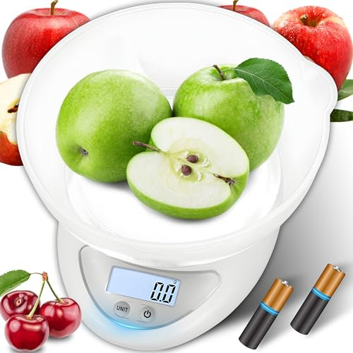 Retoo Escala Electrónica con Pantalla Grande y con Cuenco 790 ml, 5 kg/11 Libras, Báscula de Cocina con Pantalla LCD, Balanza de Alimentos Multifuncional, Función Tara