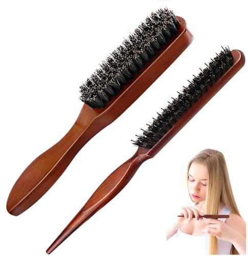 2 Stück Wildschweinborsten Bürste, Sleek Bun Bürste, Haarbürste Wildschweinborsten, Bart Pinsel Weiche Naturborsten, Teasing Hair Brush Boar Bristle, Naturhaarbürste für Haar Bart