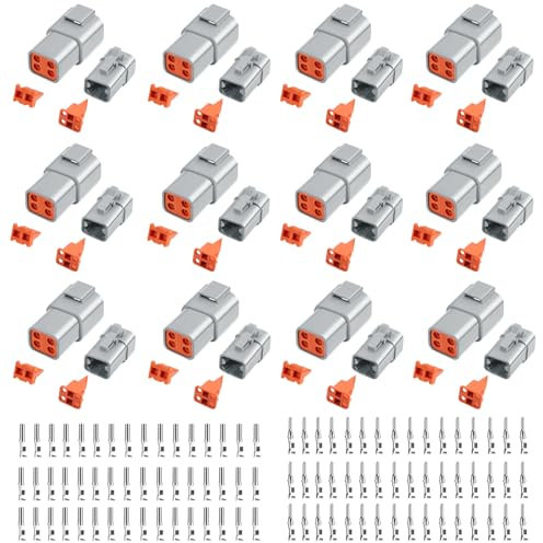 Deutsch DTP Steckverbinder-Set, 4-polig, wasserdicht, 12 Sets mit Größe 12, geprägte Kontakte, Gauge 14–12 AWG, Drahtgröße, 25 A, 144 Stück