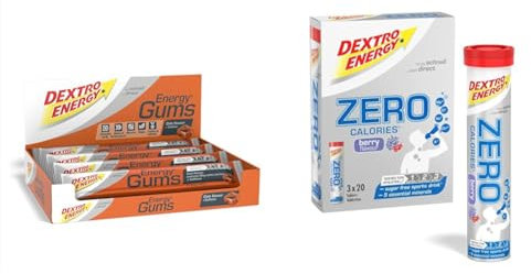 Dextro Energy I Energy Gums Cola + Caffeine I Pocket Size Energy on the Go For active lifestyle+ Dextro Energy Zero Calories I Recovery and Hydration Electrolyte Drink I Zero Effervescent Tablets
